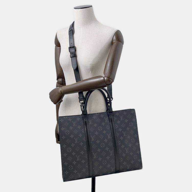 Pre Owned Louis Vuitton Sac Plat / Horizontal Zip Noir Monogram Eclipse