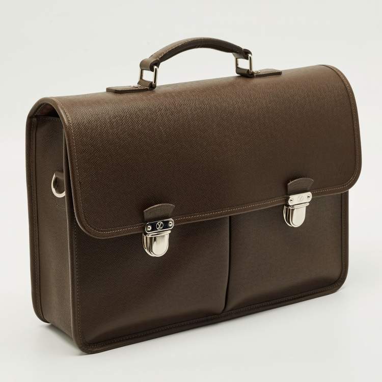 Pre Owned Louis Vuitton Anton Grizzli Taiga Leather Briefcase Bag
