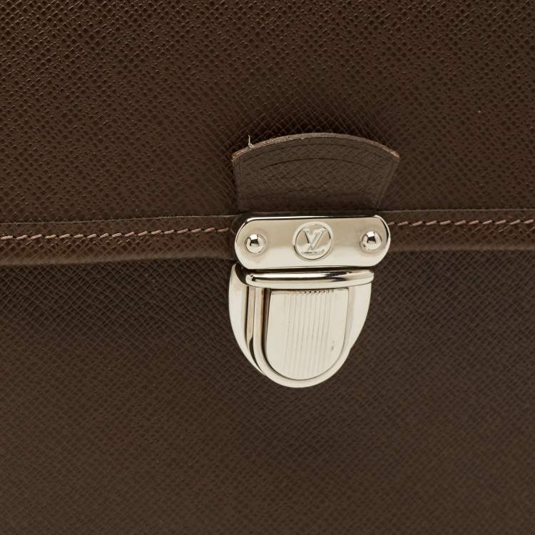 Pre Owned Louis Vuitton Anton Grizzli Taiga Leather Briefcase Bag