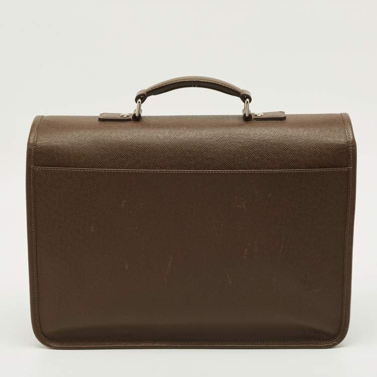 Pre Owned Louis Vuitton Anton Grizzli Taiga Leather Briefcase Bag