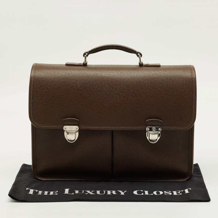 Pre Owned Louis Vuitton Anton Grizzli Taiga Leather Briefcase Bag