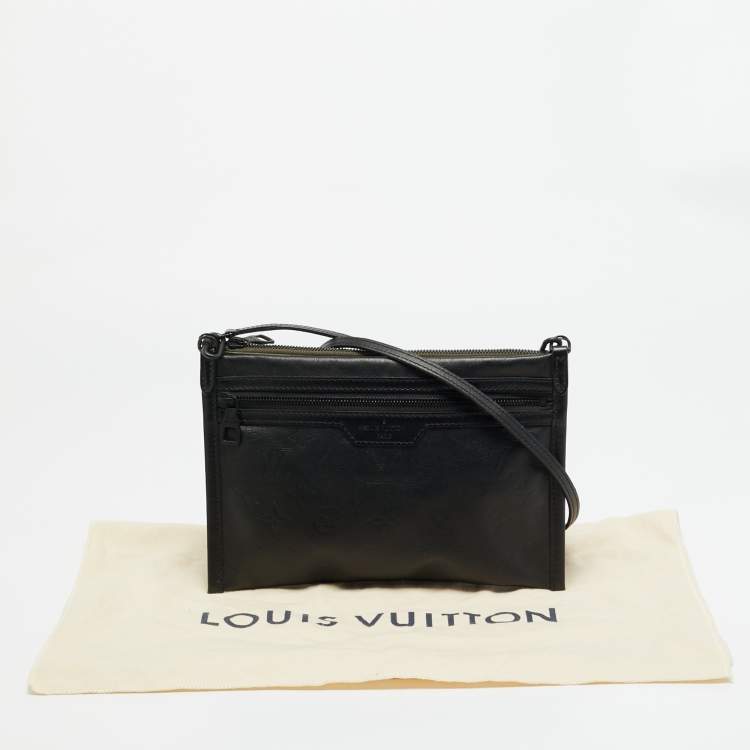 Pre Owned Louis Vuitton Black/Army Green Shadow Monogram Leather Double Flat Messenger Bag