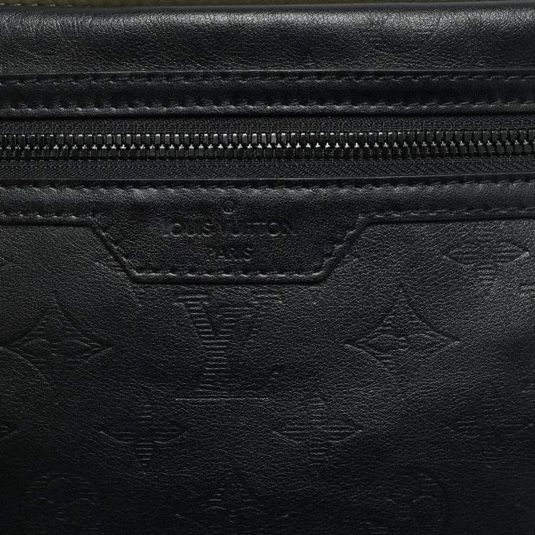 Pre Owned Louis Vuitton Black/Army Green Shadow Monogram Leather Double Flat Messenger Bag