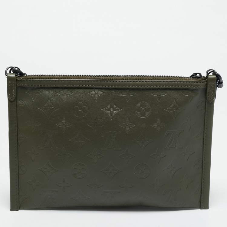 Pre Owned Louis Vuitton Black/Army Green Shadow Monogram Leather Double Flat Messenger Bag