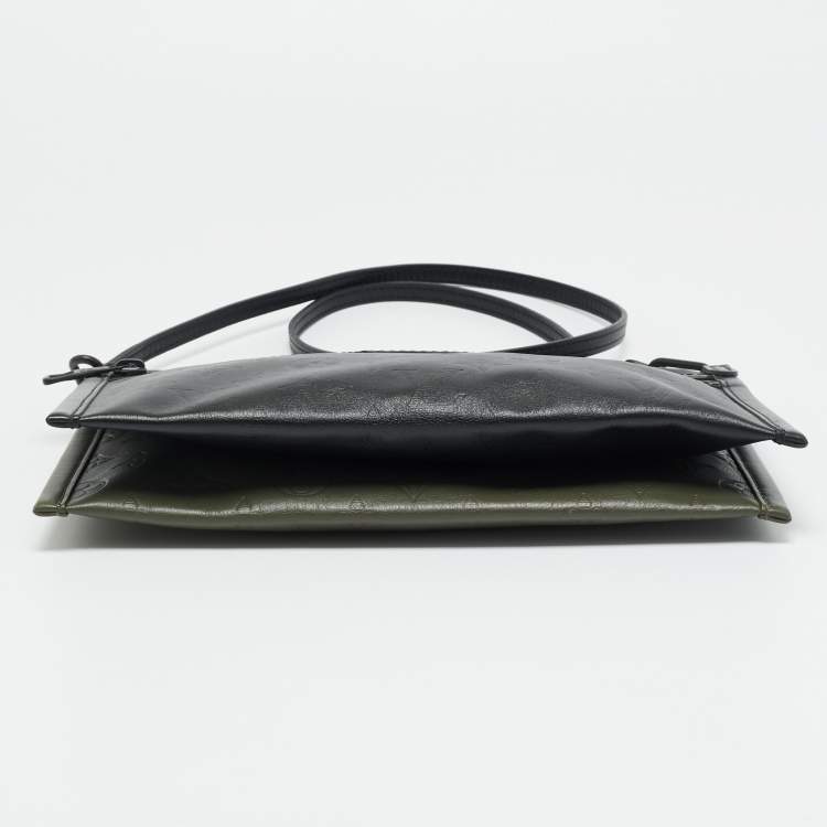 Pre Owned Louis Vuitton Black/Army Green Shadow Monogram Leather Double Flat Messenger Bag