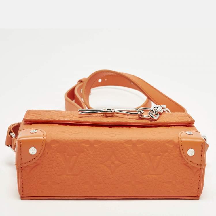 Pre Owned Louis Vuitton Steamer Orange Monogram Taurillon Leather Wearable Wallet