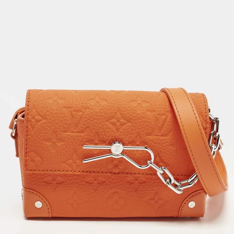 Pre Owned Louis Vuitton Steamer Orange Monogram Taurillon Leather Wearable Wallet