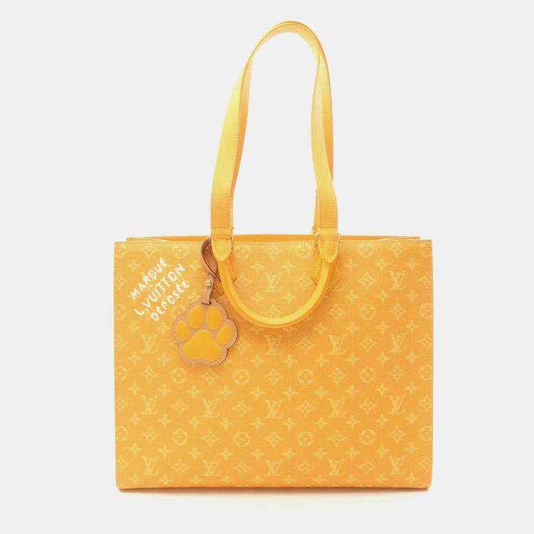 Pre Owned Louis Vuitton Sac Plat 24H Yellow Monogram Coated Canvas Leather Tote Bag