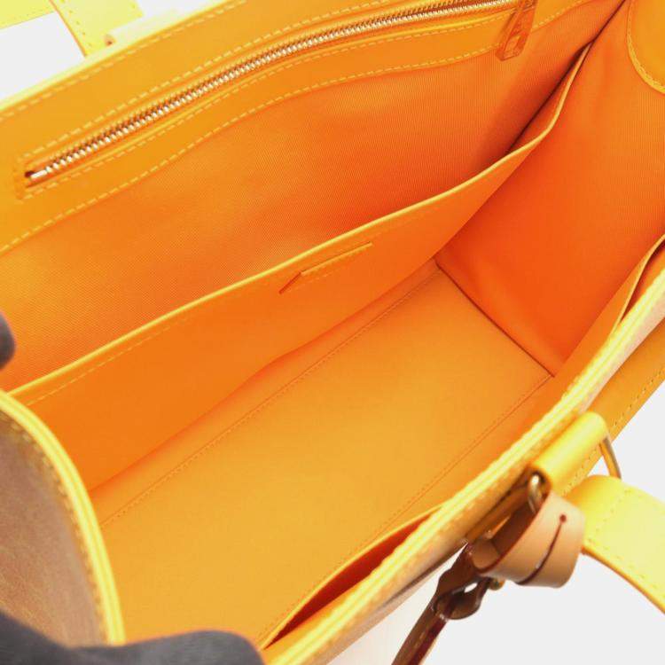 Pre Owned Louis Vuitton Sac Plat 24H Yellow Monogram Coated Canvas Leather Tote Bag