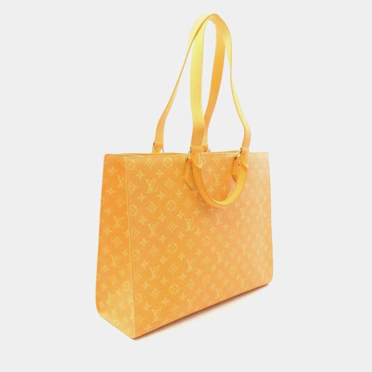 Pre Owned Louis Vuitton Sac Plat 24H Yellow Monogram Coated Canvas Leather Tote Bag