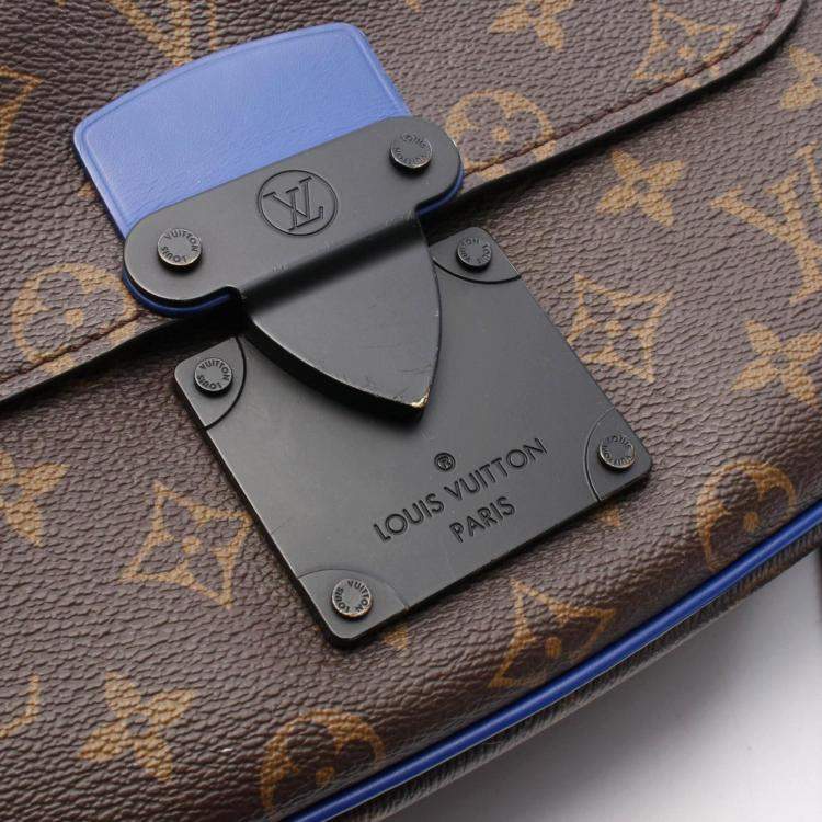 Pre Owned Louis Vuitton S-Lock Messenger Handbag In Coated Canvas And Leather With Monogram Macassar Brown Blue