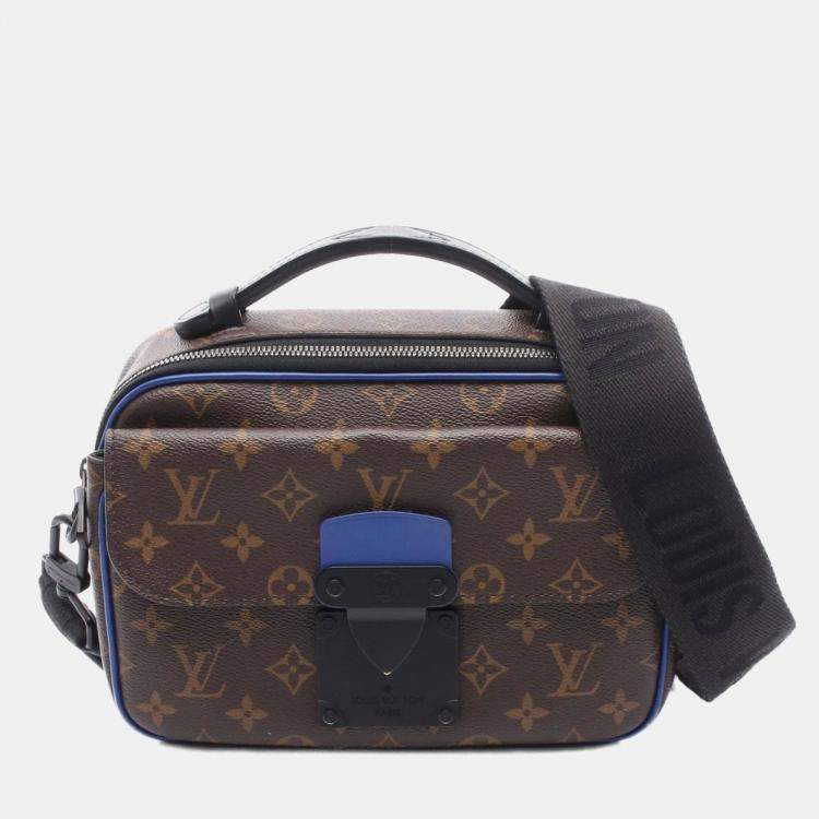 Pre Owned Louis Vuitton S-Lock Messenger Handbag In Coated Canvas And Leather With Monogram Macassar Brown Blue
