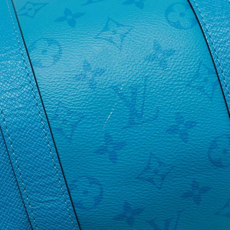 Pre Owned Louis Vuitton Keepall Bandoulière 50 Blue Lagoon Taigarama Leather Bag