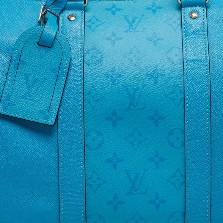 Pre Owned Louis Vuitton Keepall Bandoulière 50 Blue Lagoon Taigarama Leather Bag