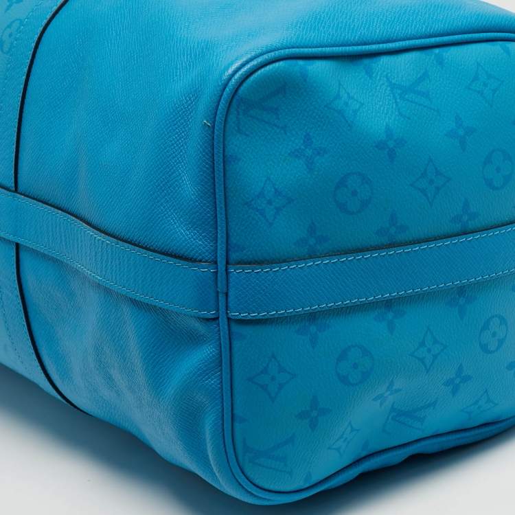 Pre Owned Louis Vuitton Keepall Bandoulière 50 Blue Lagoon Taigarama Leather Bag