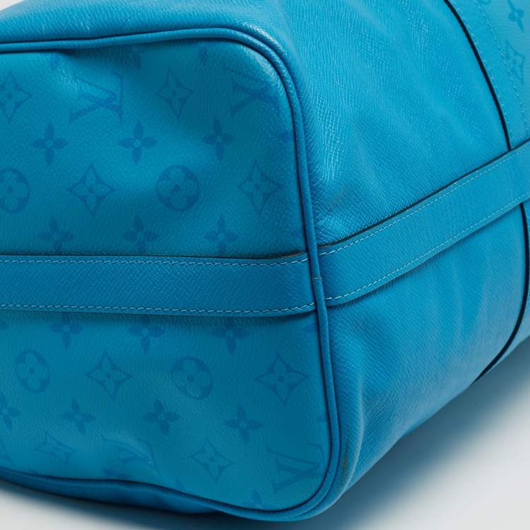 Pre Owned Louis Vuitton Keepall Bandoulière 50 Blue Lagoon Taigarama Leather Bag