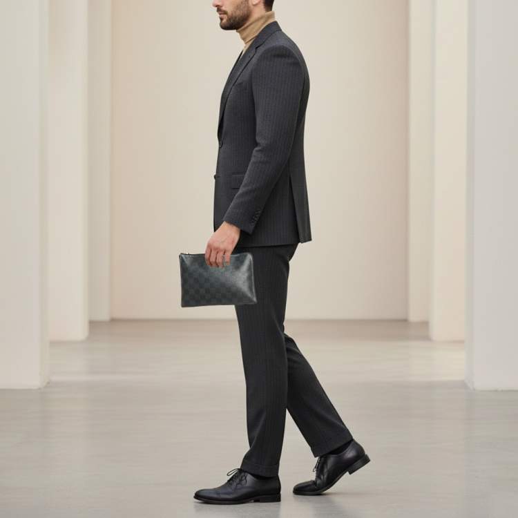 Pre Owned Louis Vuitton Zip Damier Graphite Canvas Pouch