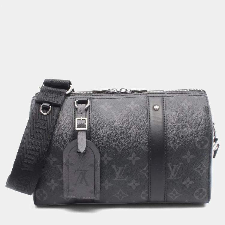 Pre Owned Louis Vuitton City Keepall Shoulder Bag Pvc-Coated Canvas And Leather Monogram Eclipse Reverse Black/Gray