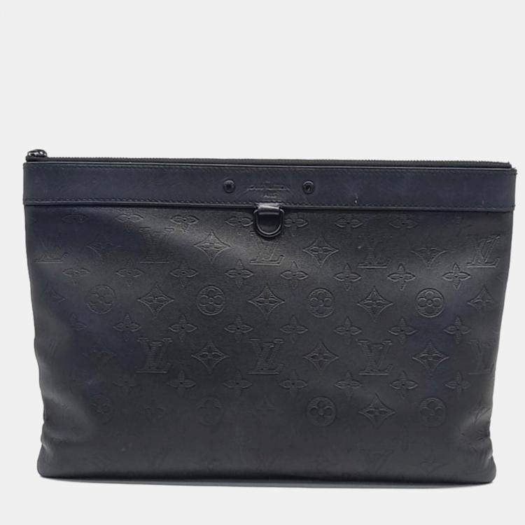 Pre Owned Louis Vuitton Black Leather Shadow Discovery Pochette Clutch