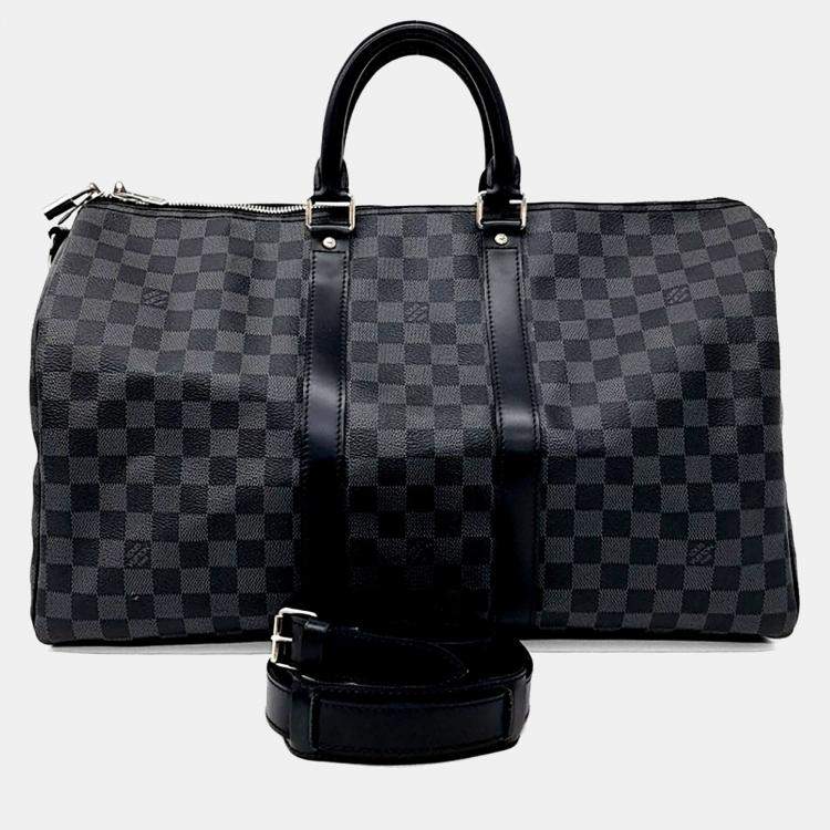 Pre Owned Louis Vuitton Black Leather and PVC Graphite Bandouliere Keepall 45