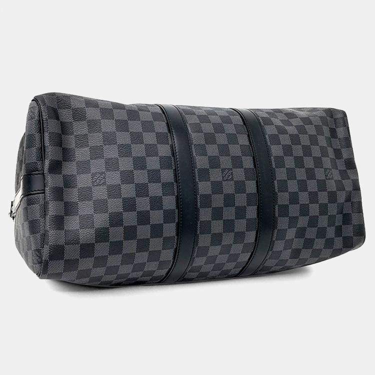 Pre Owned Louis Vuitton Black Leather and PVC Graphite Bandouliere Keepall 45