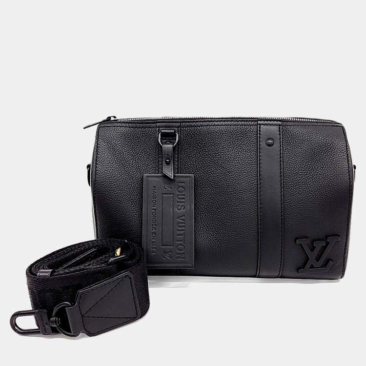 Pre Owned Louis Vuitton Black Leather City Keepall