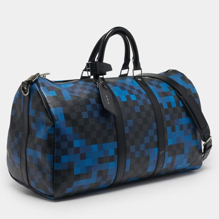 Pre Owned Louis Vuitton Keepall Bandouliere 50 Blue Damier Graphite Pixel Canvas Duffel Bag
