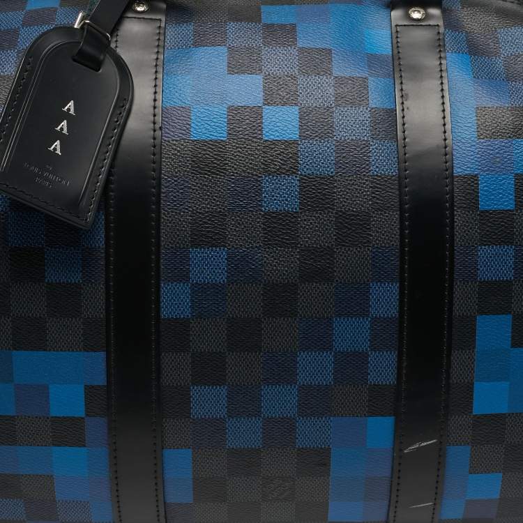 Pre Owned Louis Vuitton Keepall Bandouliere 50 Blue Damier Graphite Pixel Canvas Duffel Bag
