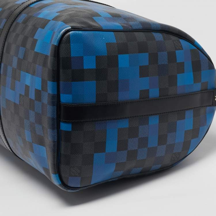 Pre Owned Louis Vuitton Keepall Bandouliere 50 Blue Damier Graphite Pixel Canvas Duffel Bag