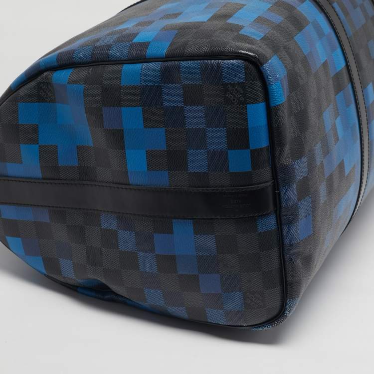 Pre Owned Louis Vuitton Keepall Bandouliere 50 Blue Damier Graphite Pixel Canvas Duffel Bag
