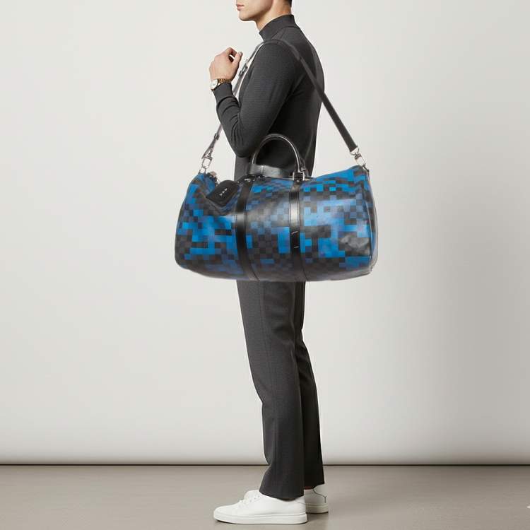 Pre Owned Louis Vuitton Keepall Bandouliere 50 Blue Damier Graphite Pixel Canvas Duffel Bag