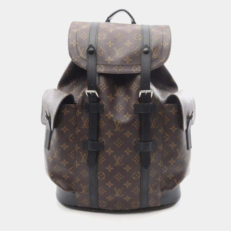 Pre Owned Louis Vuitton Christopher Mm Backpack Coated Canvas And Leather Monogram Macassar Brown Black