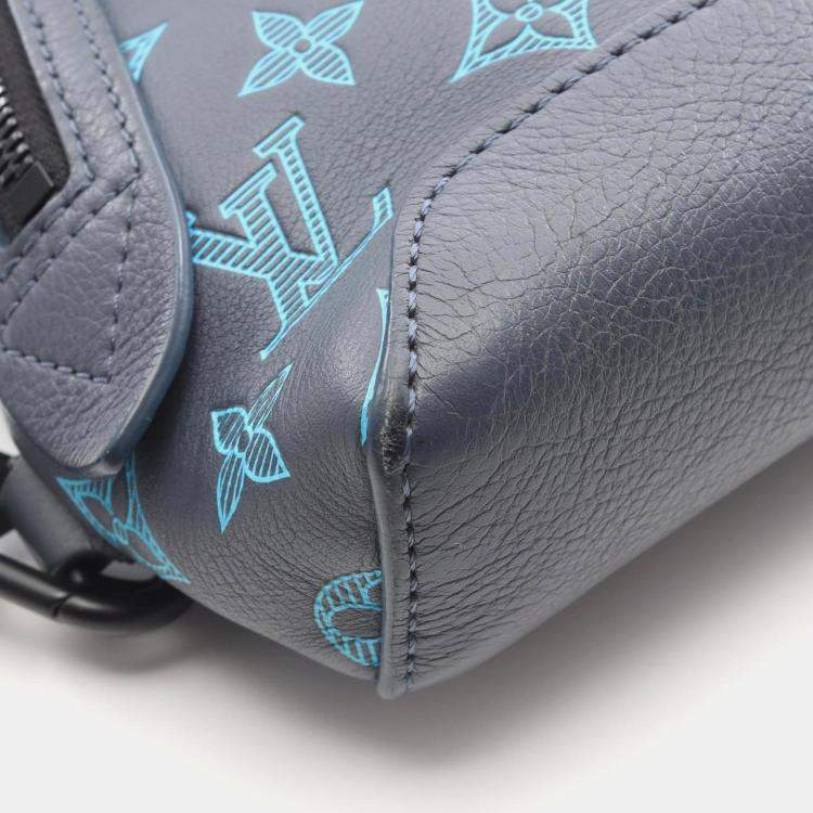 Pre Owned Louis Vuitton Duo Sling Bag Waist Body Leather Monogram Shadow Gray/Blue