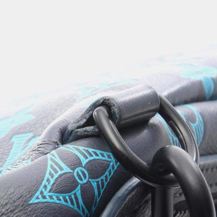 Pre Owned Louis Vuitton Duo Sling Bag Waist Body Leather Monogram Shadow Gray/Blue