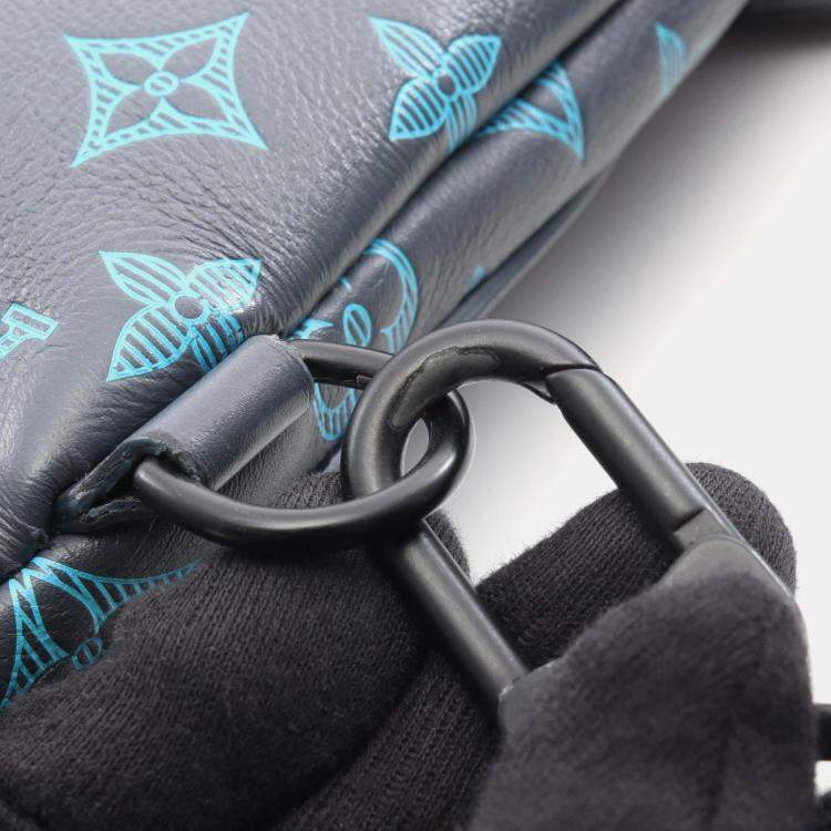 Pre Owned Louis Vuitton Duo Sling Bag Waist Body Leather Monogram Shadow Gray/Blue