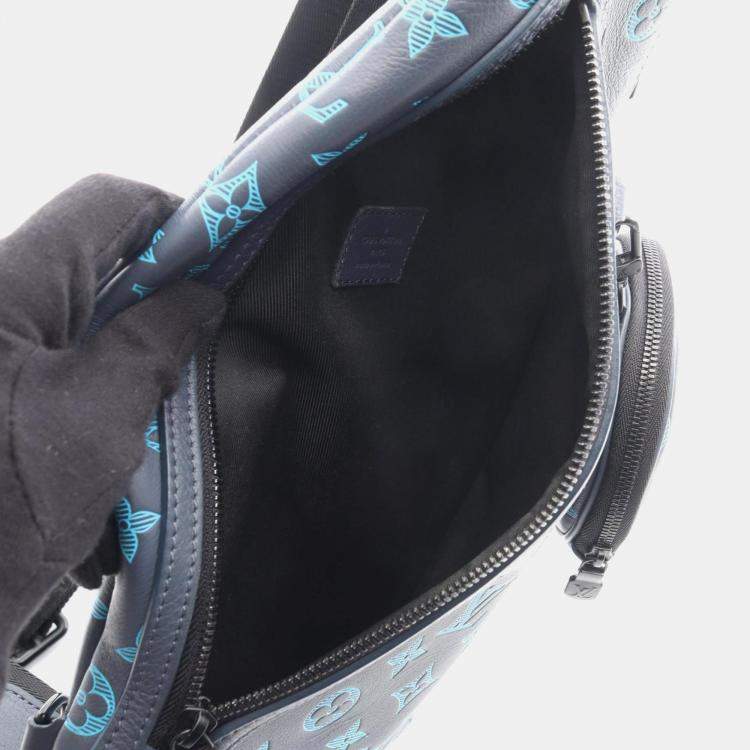 Pre Owned Louis Vuitton Duo Sling Bag Waist Body Leather Monogram Shadow Gray/Blue