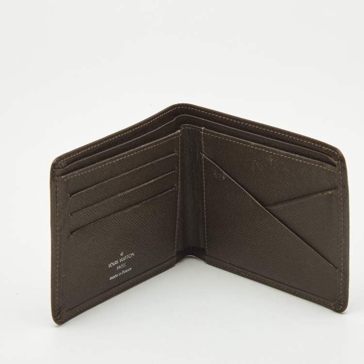 Pre Owned Louis Vuitton Multiple Brown Taiga Leather Bifold Wallet