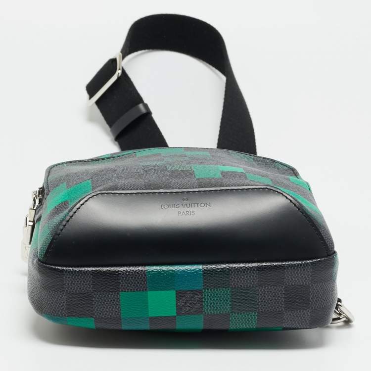Pre Owned Louis Vuitton Avenue Green Damier Graphite Pixel Canvas Slingbag