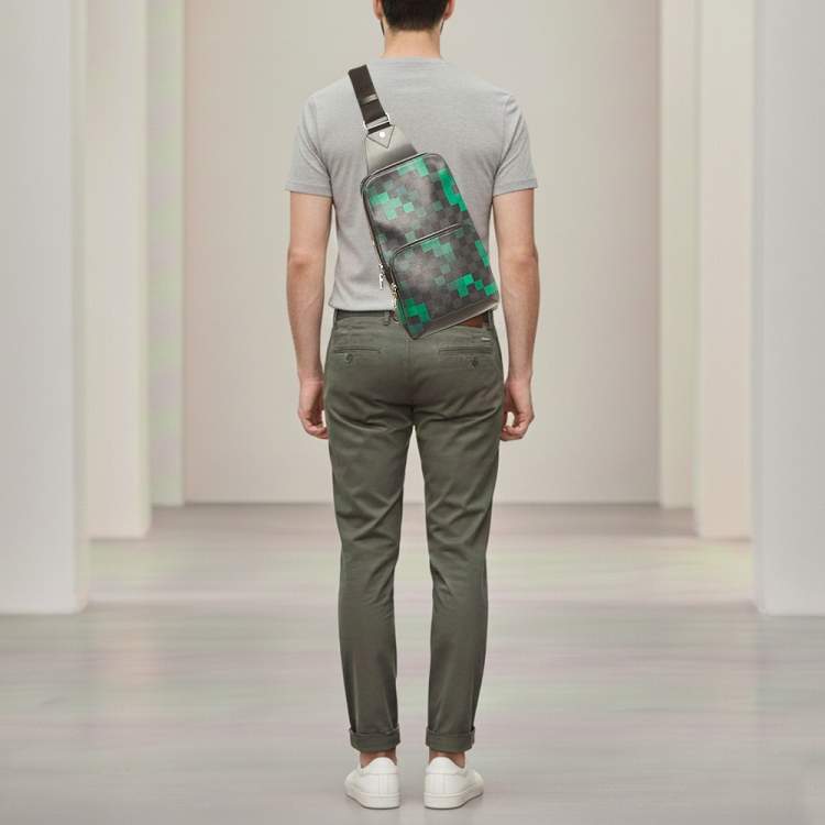 Pre Owned Louis Vuitton Avenue Green Damier Graphite Pixel Canvas Slingbag