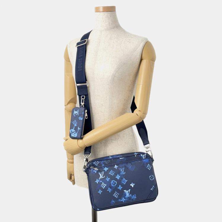 Pre Owned Louis Vuitton Trio Messenger Blue Monogram Watercolor