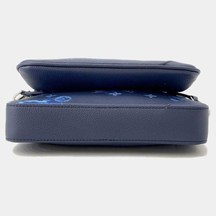 Pre Owned Louis Vuitton Trio Messenger Blue Monogram Watercolor