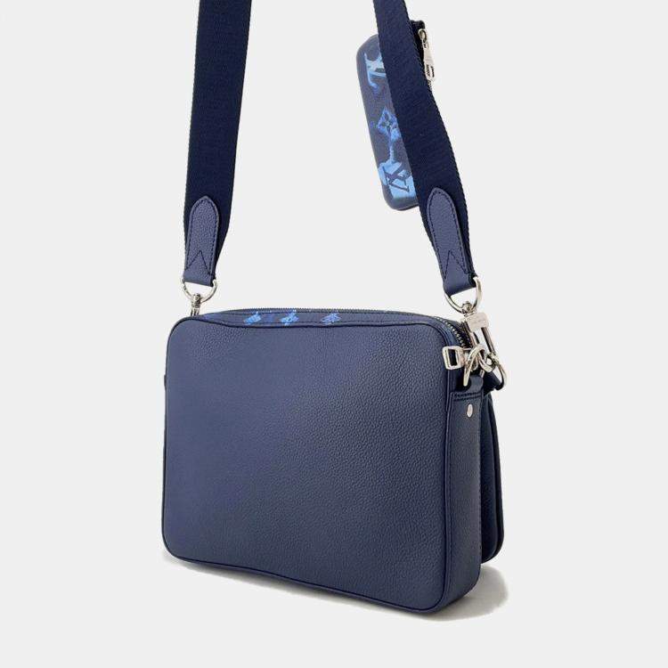 Pre Owned Louis Vuitton Trio Messenger Blue Monogram Watercolor