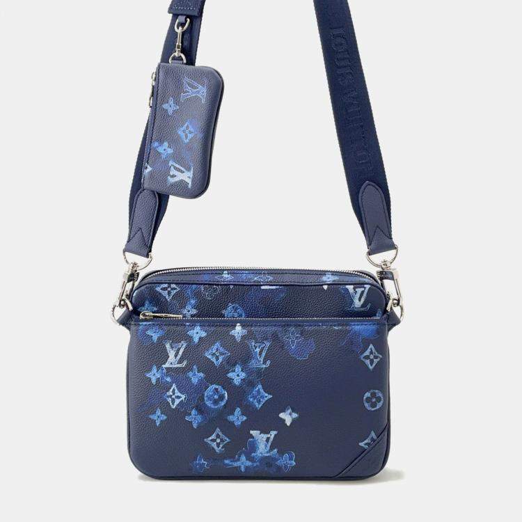 Pre Owned Louis Vuitton Trio Messenger Blue Monogram Watercolor