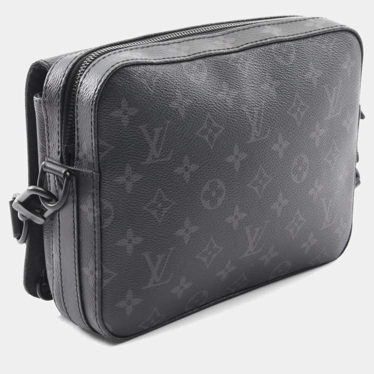 Pre Owned Louis Vuitton Steamer Messenger Shoulder Bag In Coated Canvas And Leather Monogram Eclipse Gray