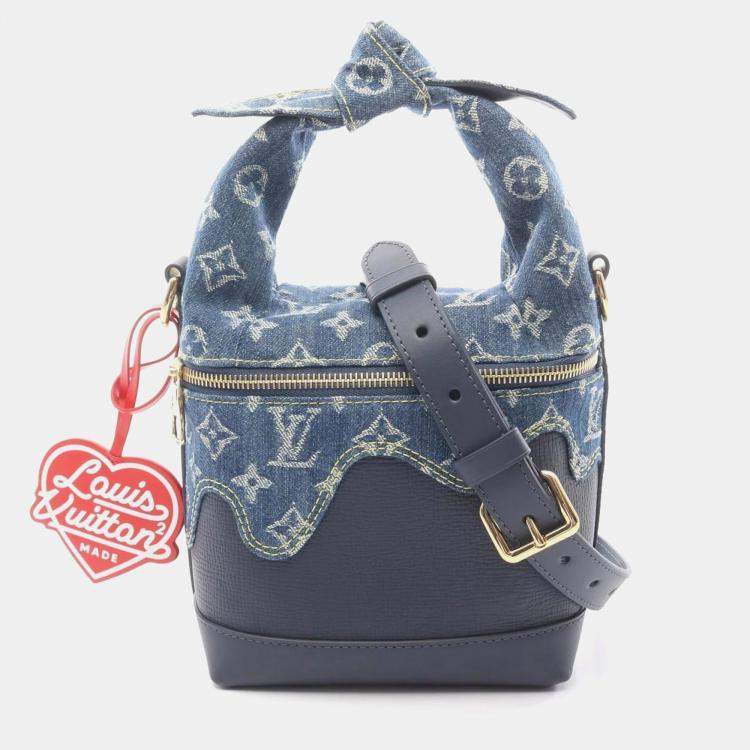 Pre Owned Louis Vuitton Cruiser Lv Squared Handbag Denim And Taurillon Leather Navy