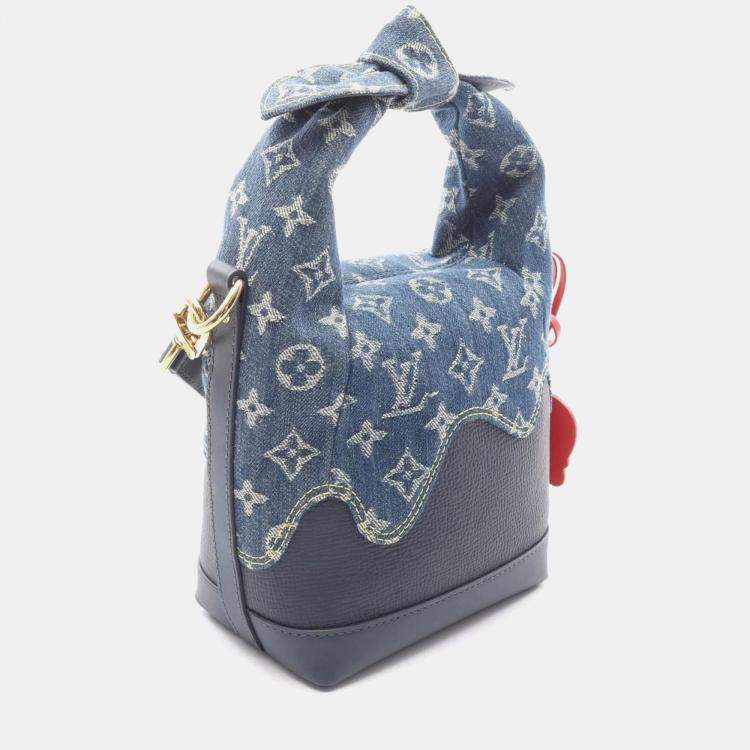 Pre Owned Louis Vuitton Cruiser Lv Squared Handbag Denim And Taurillon Leather Navy