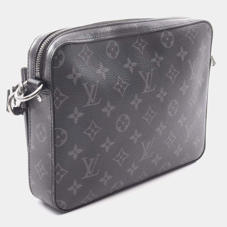 Pre Owned Louis Vuitton Trio Messenger Shoulder Bag In Coated Canvas And Leather With Monogram Eclipse Reverse Black Gray