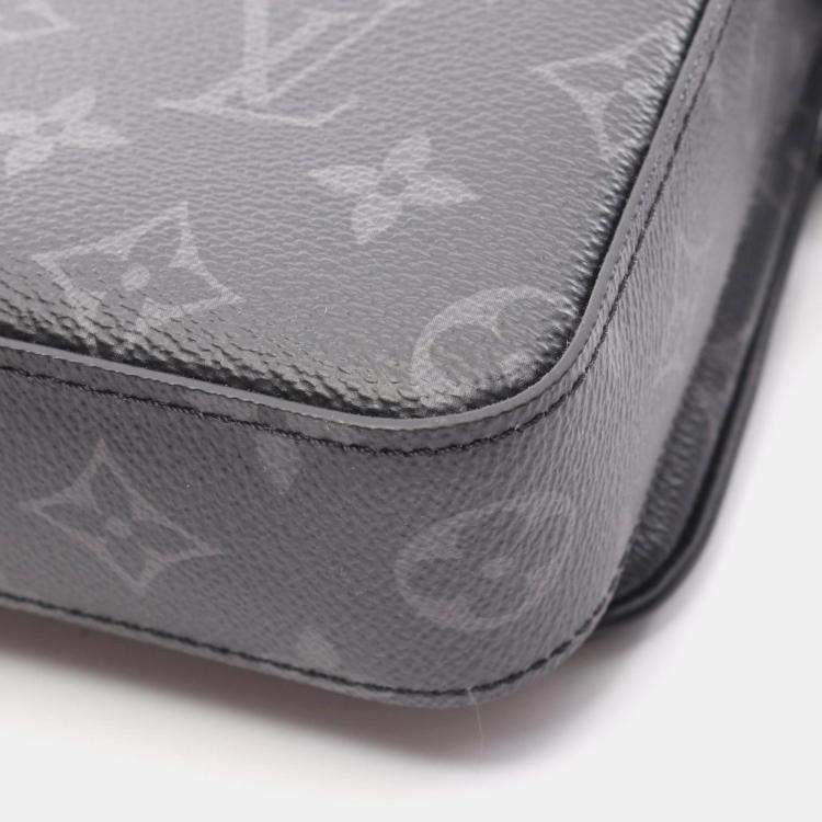Pre Owned Louis Vuitton Trio Messenger Shoulder Bag In Coated Canvas And Leather With Monogram Eclipse Reverse Black Gray