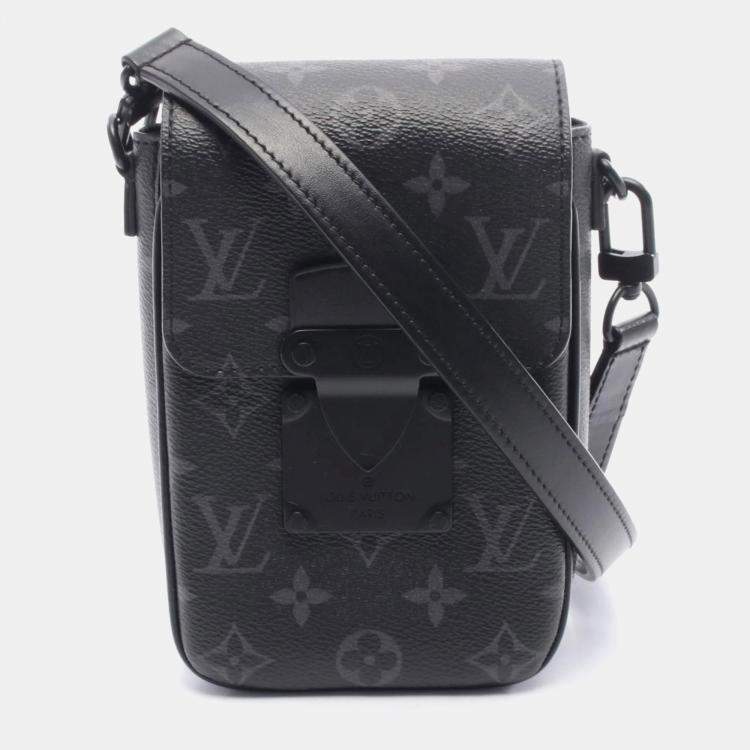 Pre Owned Louis Vuitton S-Lock Vertical Wearable Wallet Monogram Eclipse Shoulder Bag In Coated Canvas And Leather Black