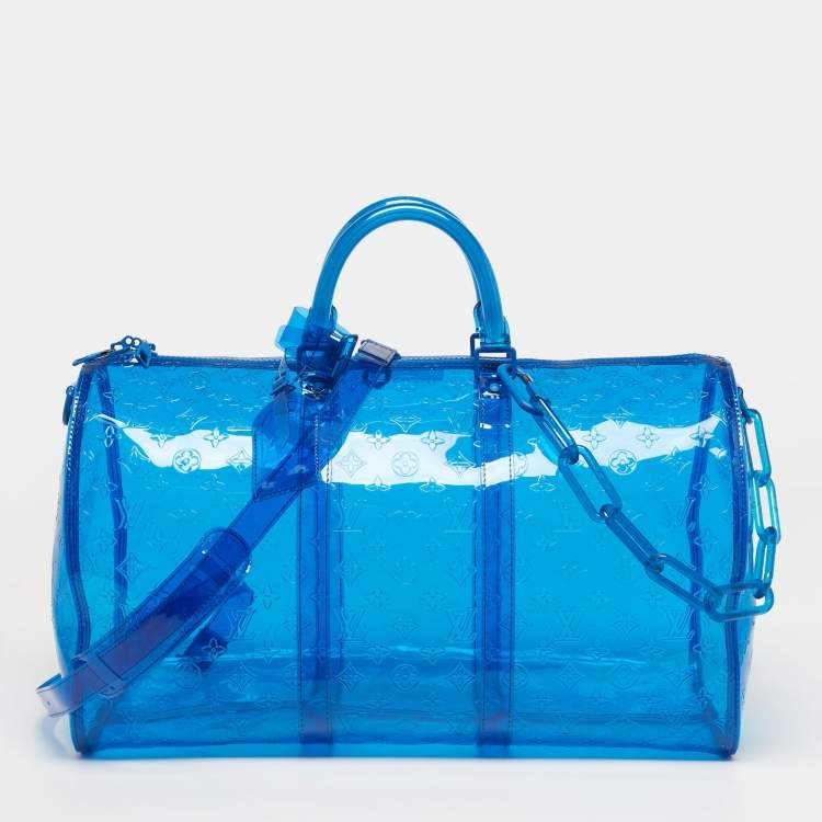 Pre Owned Louis Vuitton Keepall Bandouliere 50 Blue Clear Monogram PVC Bag